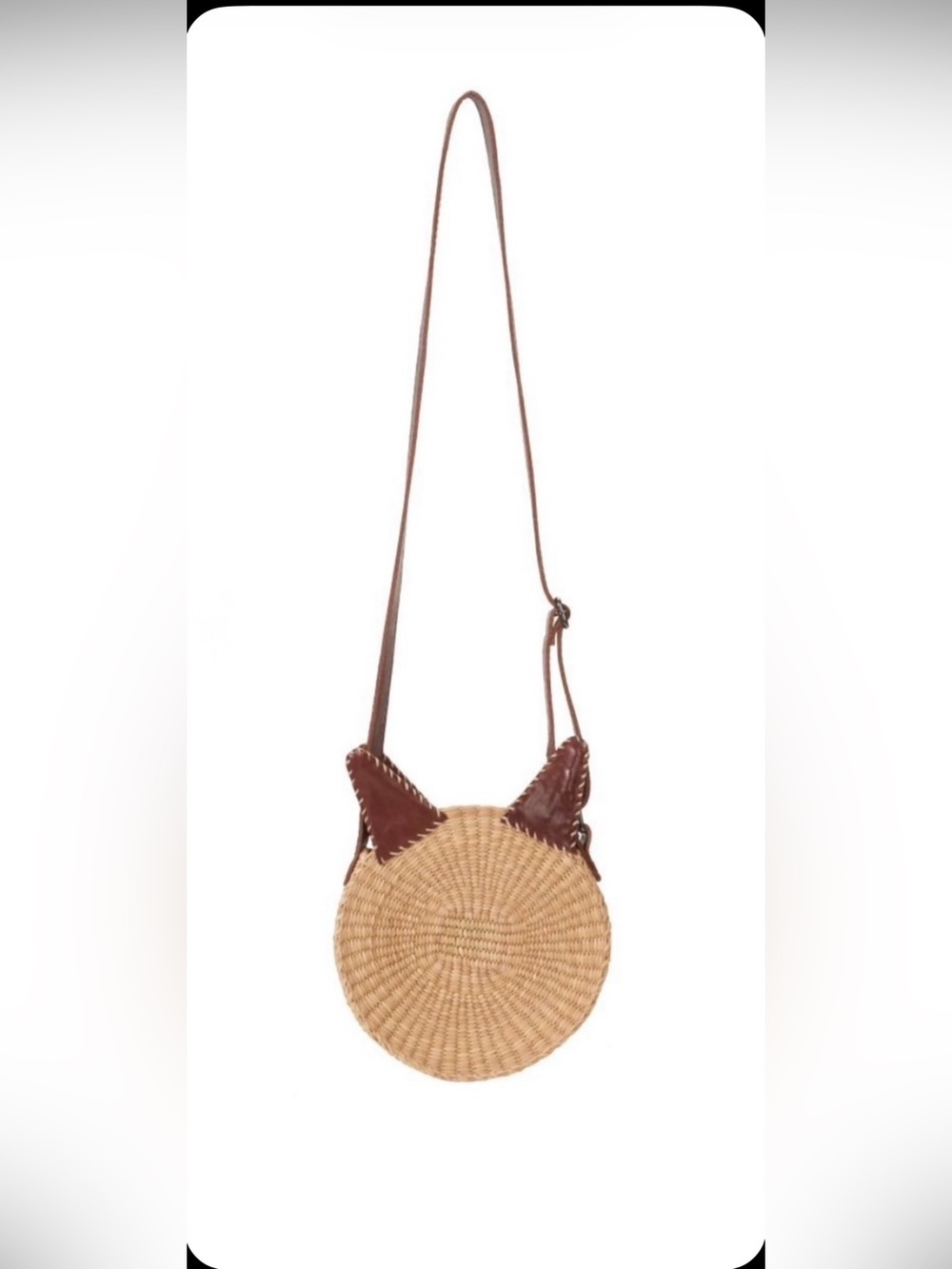 NANNACAY Straw Crossbody Round Straw Bag Cat Shape